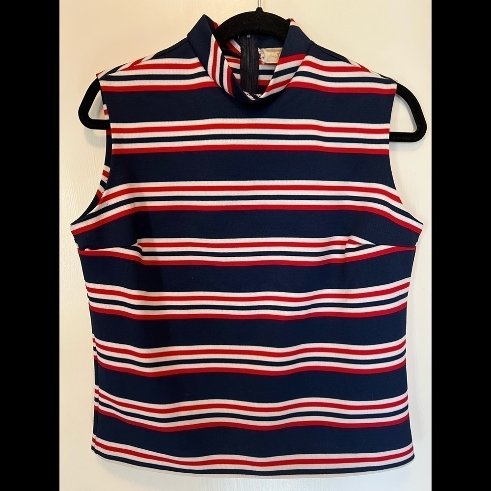 Vintage James Kenrob polyester red/white/blue mock neck shell